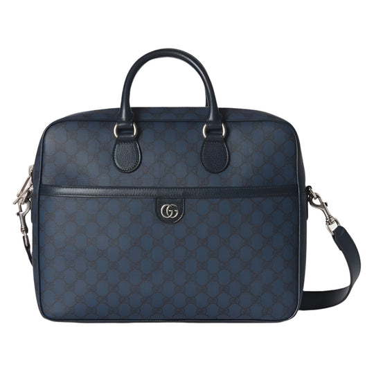 GUCCI Blue and Dark Blue GG Supreme Canvas Ophidia Medium Briefcase