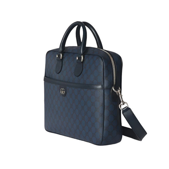 GUCCI Blue and Dark Blue GG Supreme Canvas Ophidia Medium Briefcase