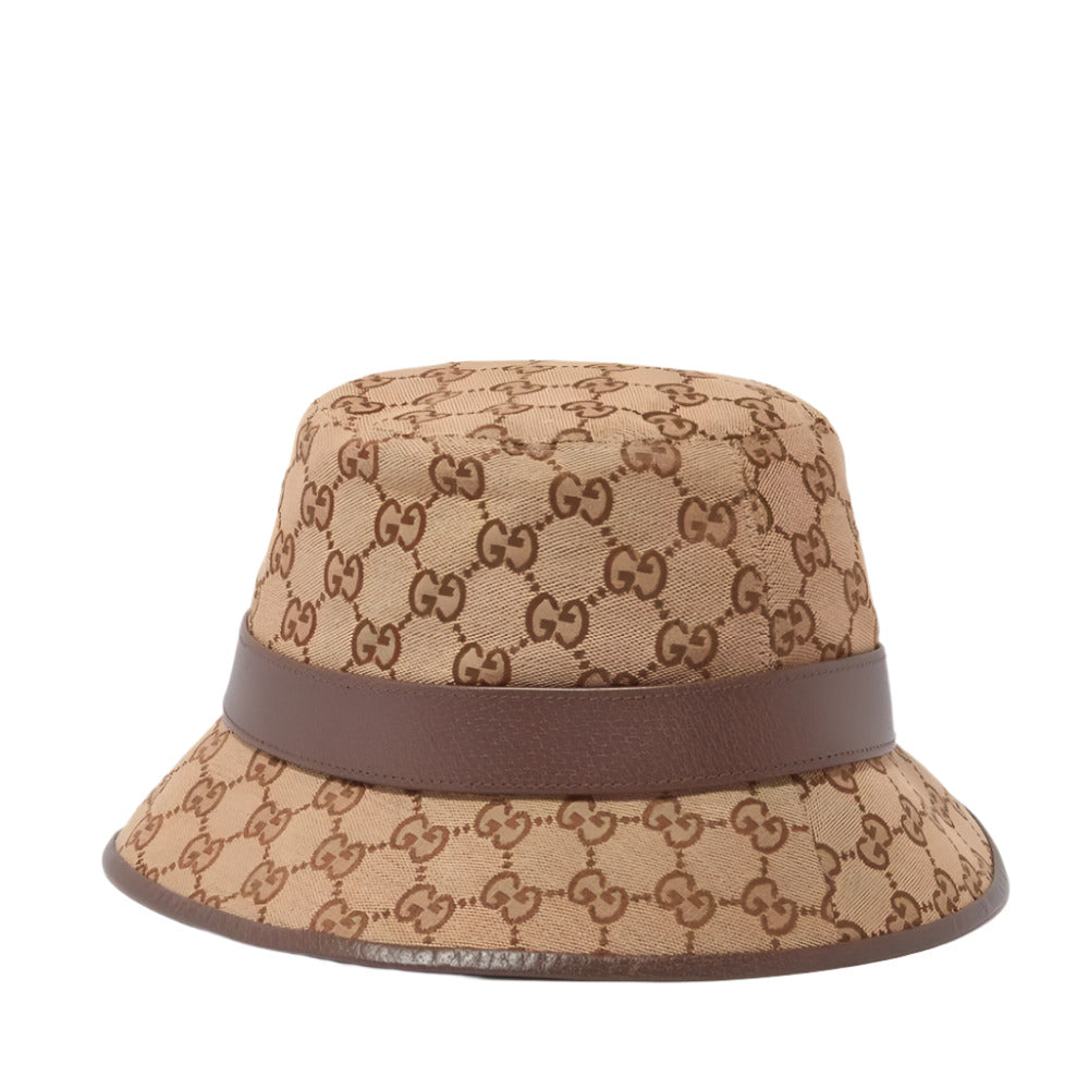 Gucci Beige GG Canvas Fedora Hat with Leather Trim