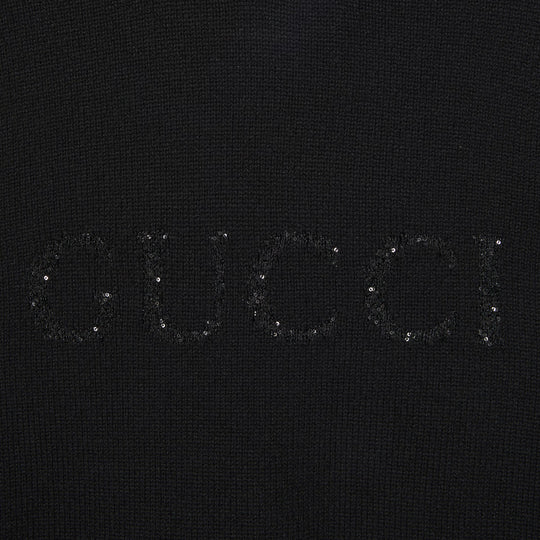Close up view of the sequinned Gucci intarsia