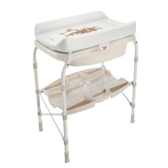 Jikel Multi-Functional Ergonomic, Beige, Easy-Clean Ripple Bath & Changing Table with Drainage on a white background