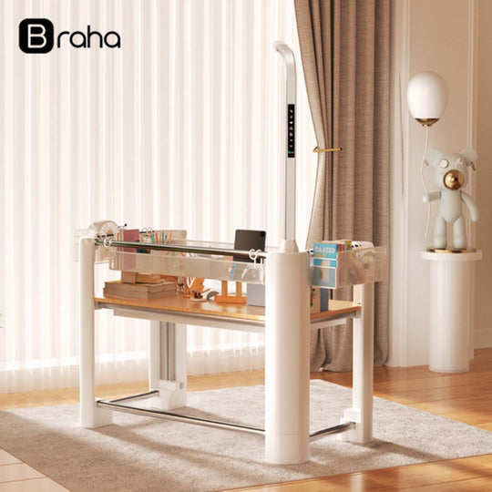 Jikel Braha Intelligent 7-in-1 Light Beige Baby Crib & Desk with Electric Lift