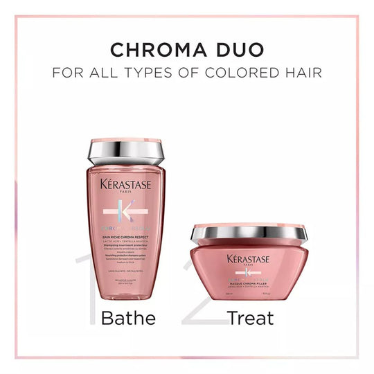 The Kérastase Chroma Duo: A shampoo and mask set designed to nourish and protect colored hair, keeping it vibrant and healthy.