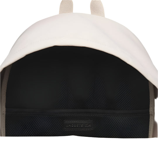 Close up of the opening of LACOSTE Neocroc Biege Backpack