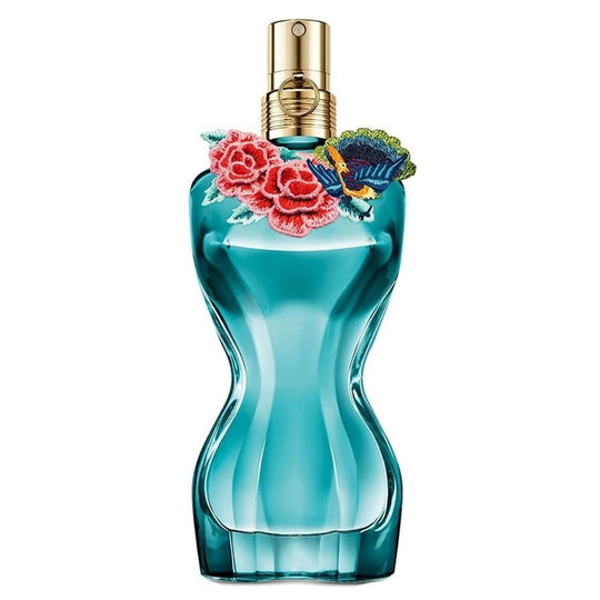 An EDP 100mL bottle of La Belle Paradise Garden by Jean Paul Gaultier