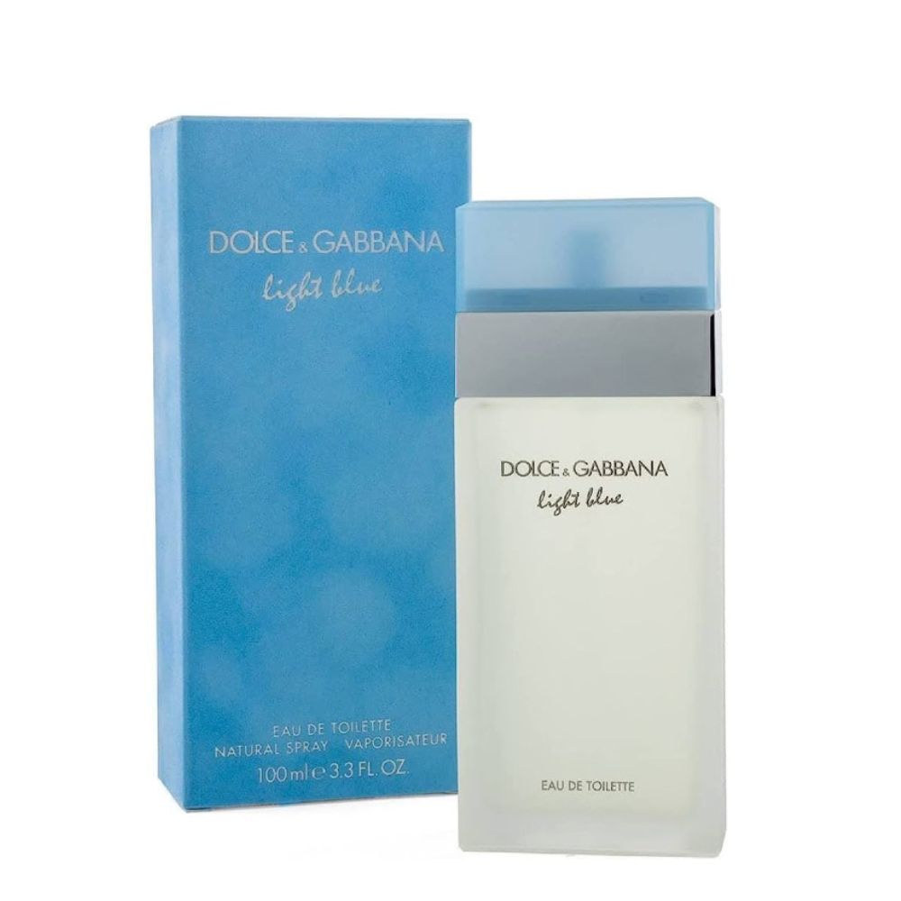 An EDT 100mL bottle of Light Blue For Women by Dolce&Gabbana along with its Box