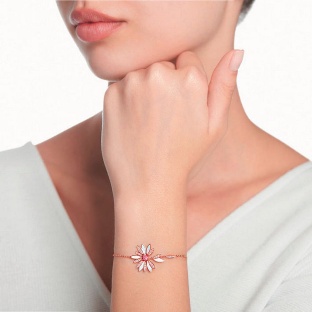 A model wearing Love Me, Love Me Not Rose Gold Small Bracelet