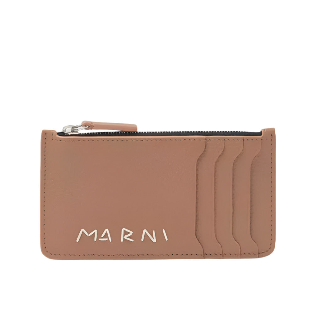 MARNI Brown Logo Card Case in Calfskin Leather