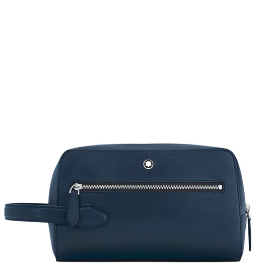 Montblanc Sartorial Travel Wash Bag in Ink Blue Full-Grain Leather