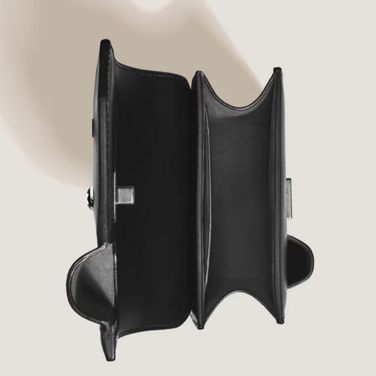 Top view of an open Montblanc Meisterstück Small Messenger Bag with Integrated Pen Case