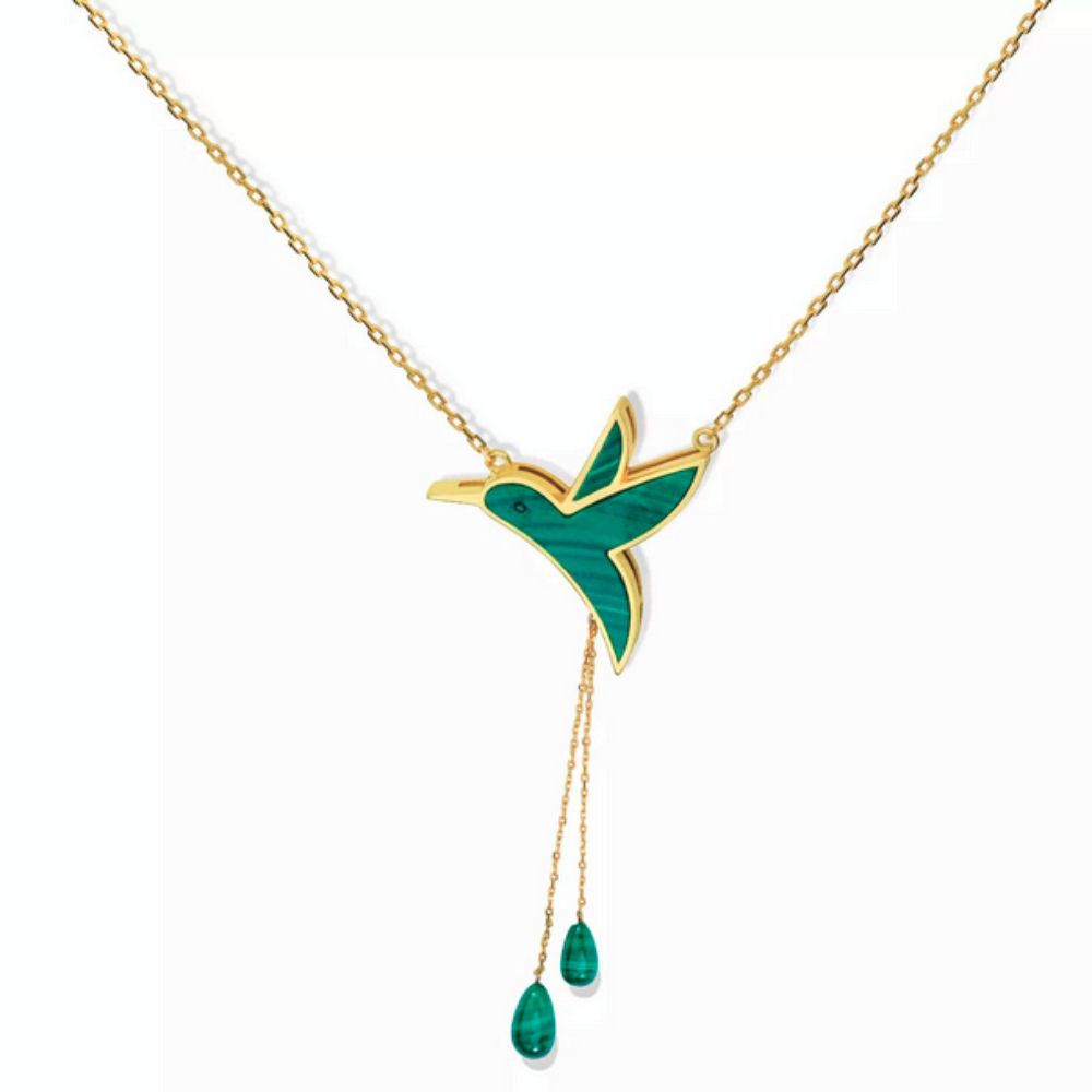 Moiseau Hummingbird Necklace with Chains - Malachite (Gold)