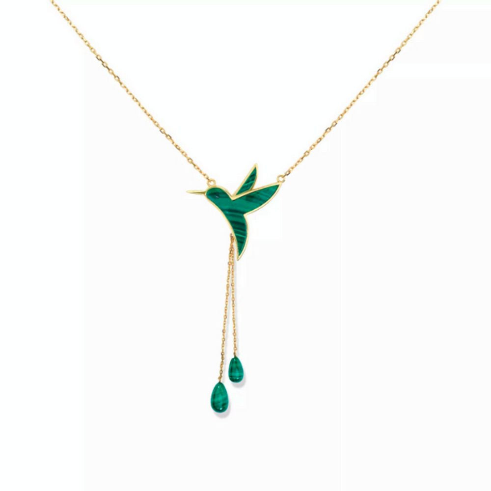 Moiseau Hummingbird Necklace with Chains - Malachite (Gold)