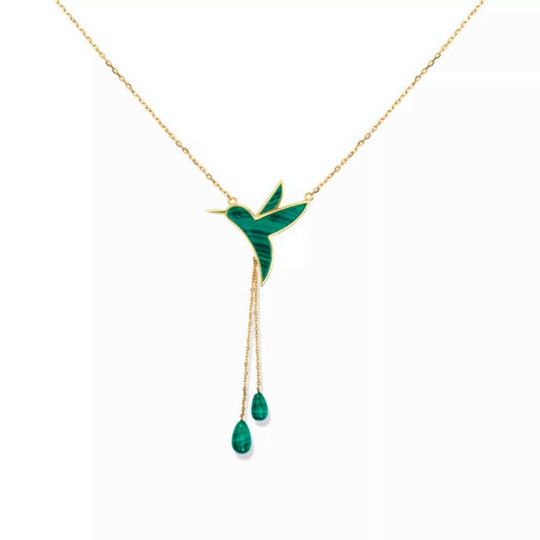 Moiseau Hummingbird Necklace with Chains - Malachite (Gold)