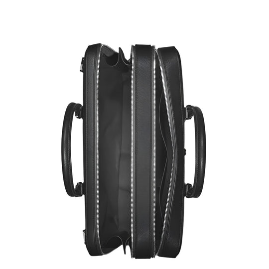 Top view of an open Montblanc Large Padded Sartorial Leather Document Bag with Shoulder Strap