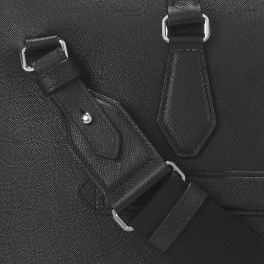 Close-up of Montblanc Large Padded Sartorial Leather Document Bag with Shoulder Strap with a strap and buckle detail