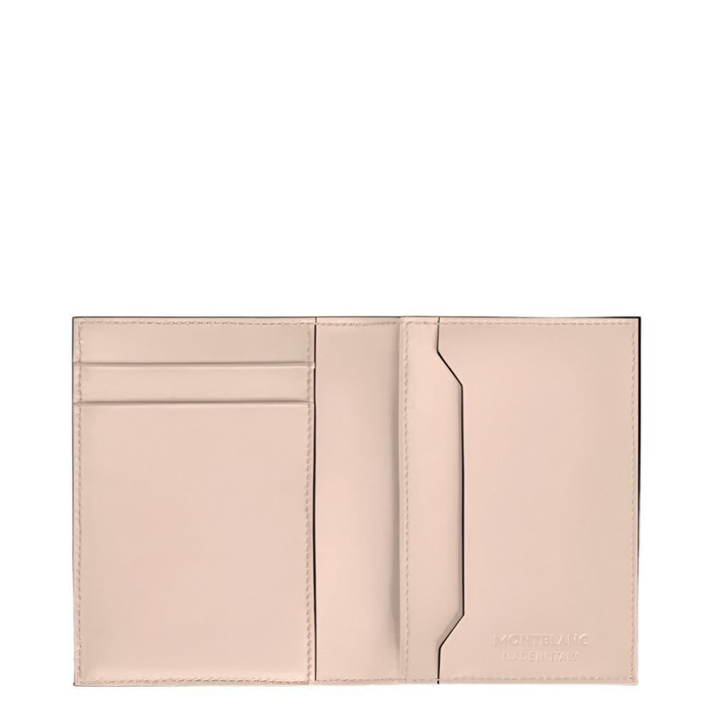 Montblanc Meisterstück Beige leather  Card Holder 4CC  with card slots on a light beige background