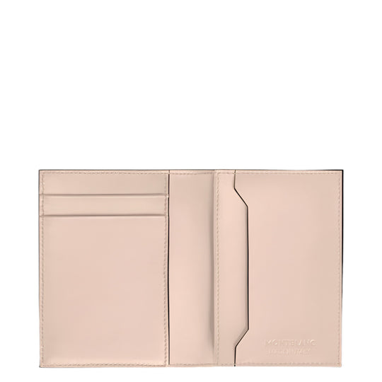 Montblanc Meisterstück Beige leather  Card Holder 4CC  with card slots on a light beige background