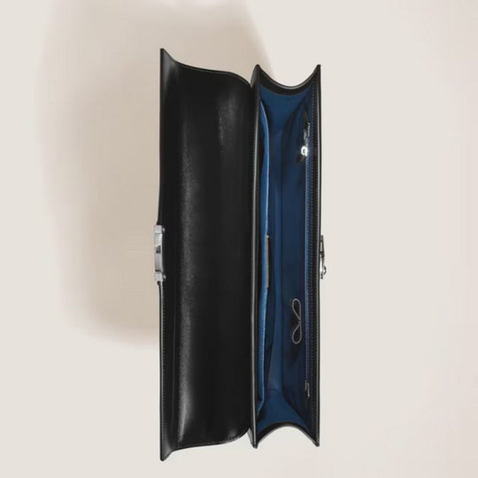 Montblanc Meisterstück Leather Flat Business Briefcase with blue interior on a light beige background