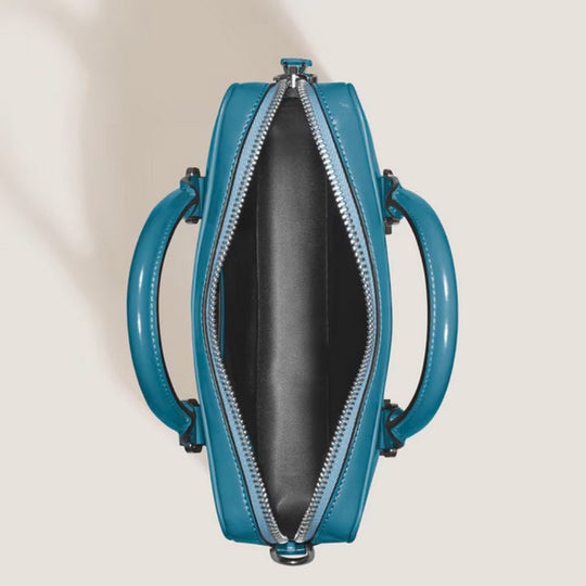 Top view of Montblanc Meisterstück Sfumato Blue Leather Mini Document Case with open zipper