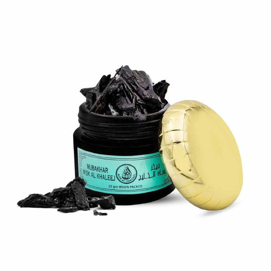 An Open container of Mubakhar Misk Al Khaleej 25g