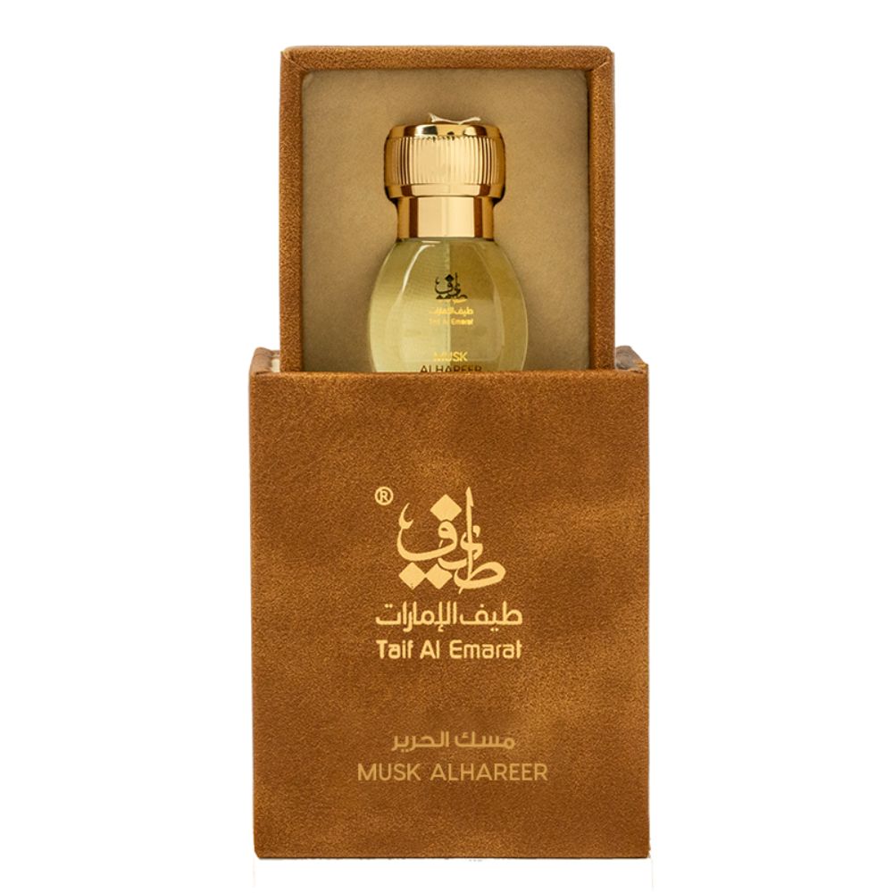 A 12mL CPO bottle of Musk Al Hareer perfume oil by Taif Al Emarat in its Box