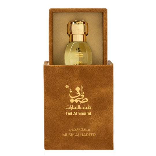 A 12mL CPO bottle of Musk Al Hareer perfume oil by Taif Al Emarat in its Box