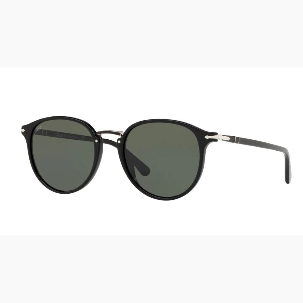 Persol Men's PO3210S Oval Sunglasses with Classic Green Lens and Black Frame