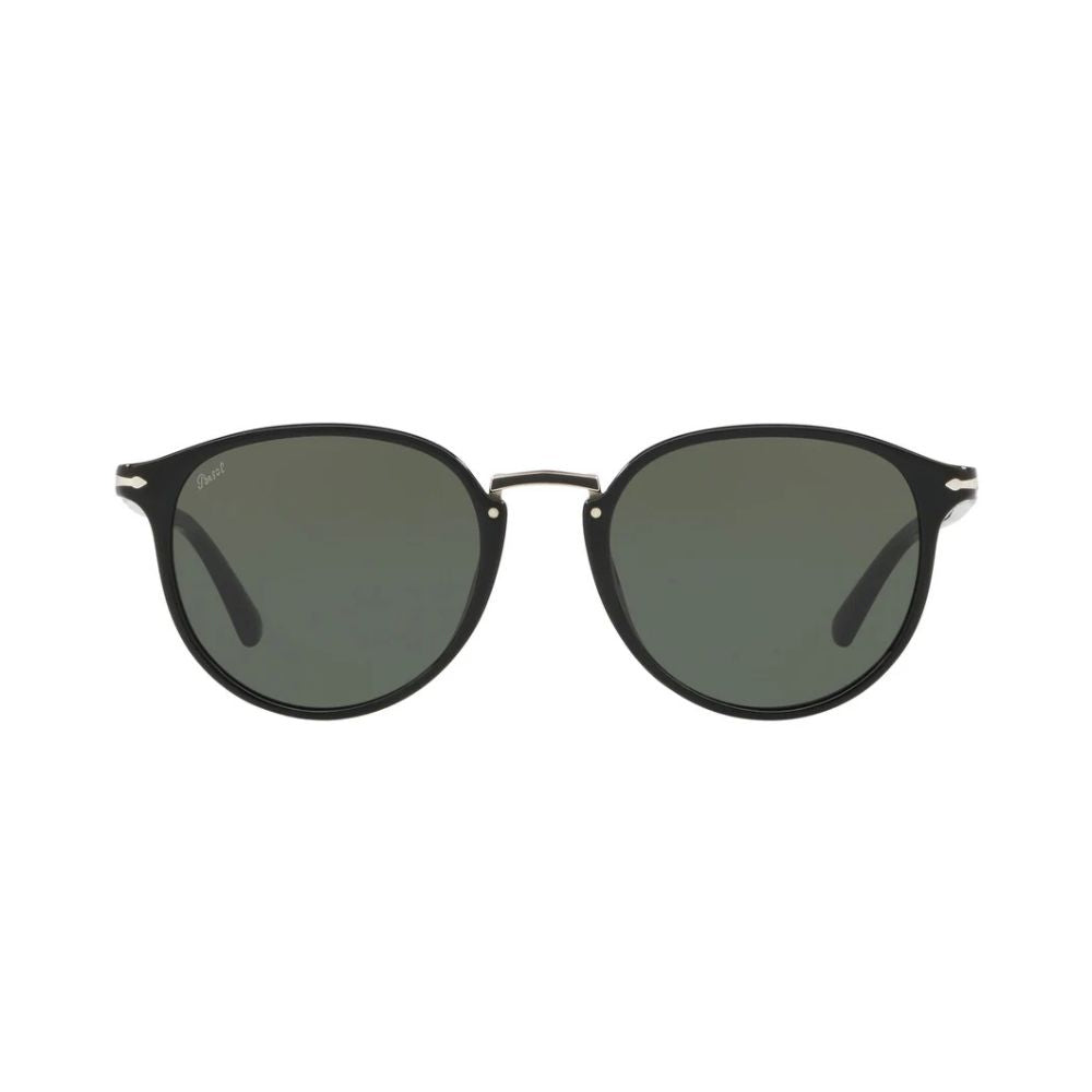 Persol Men's PO3210S Oval Sunglasses with Classic Green Lens and Black Frame