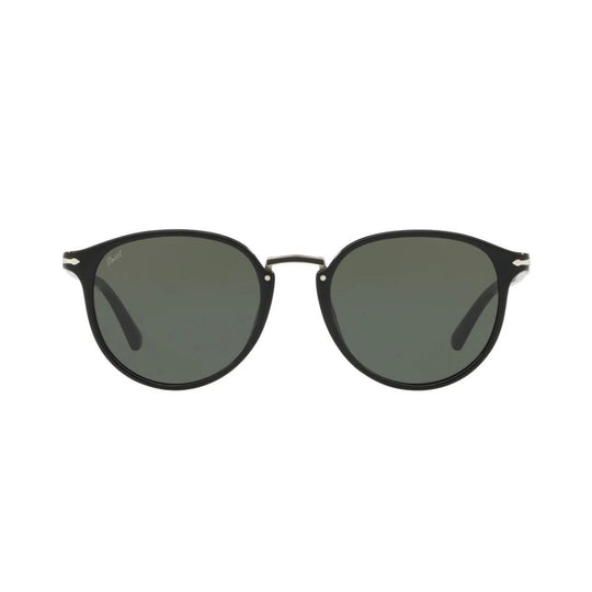 Persol Men's PO3210S Oval Sunglasses with Classic Green Lens and Black Frame