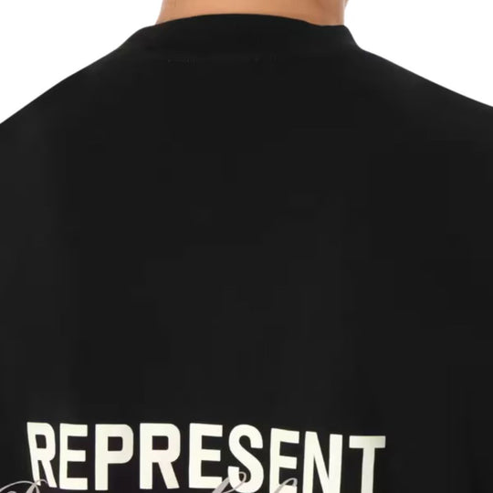Rear Close up view of neckline of REPRESENT Patron Of The Club T-Shirt worn by a male model
