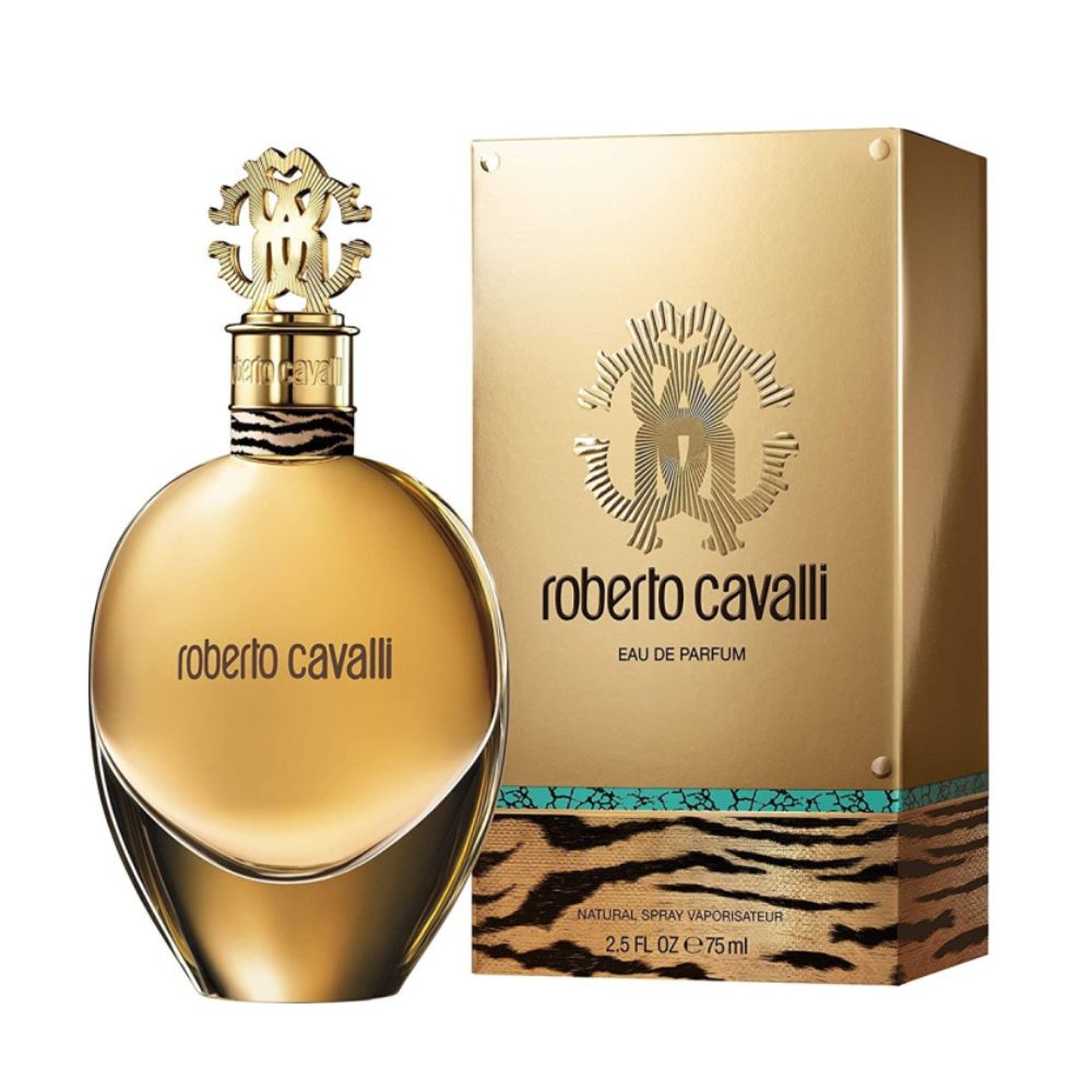 An EDP 75mL bottle of Roberto Cavalli for Woman perfume along with its Box