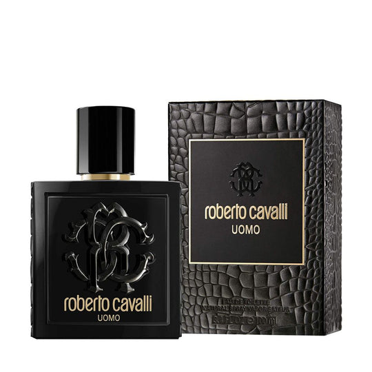 An EDT 100mL bottle of Roberto Cavalli Uomo for Men along with its Box