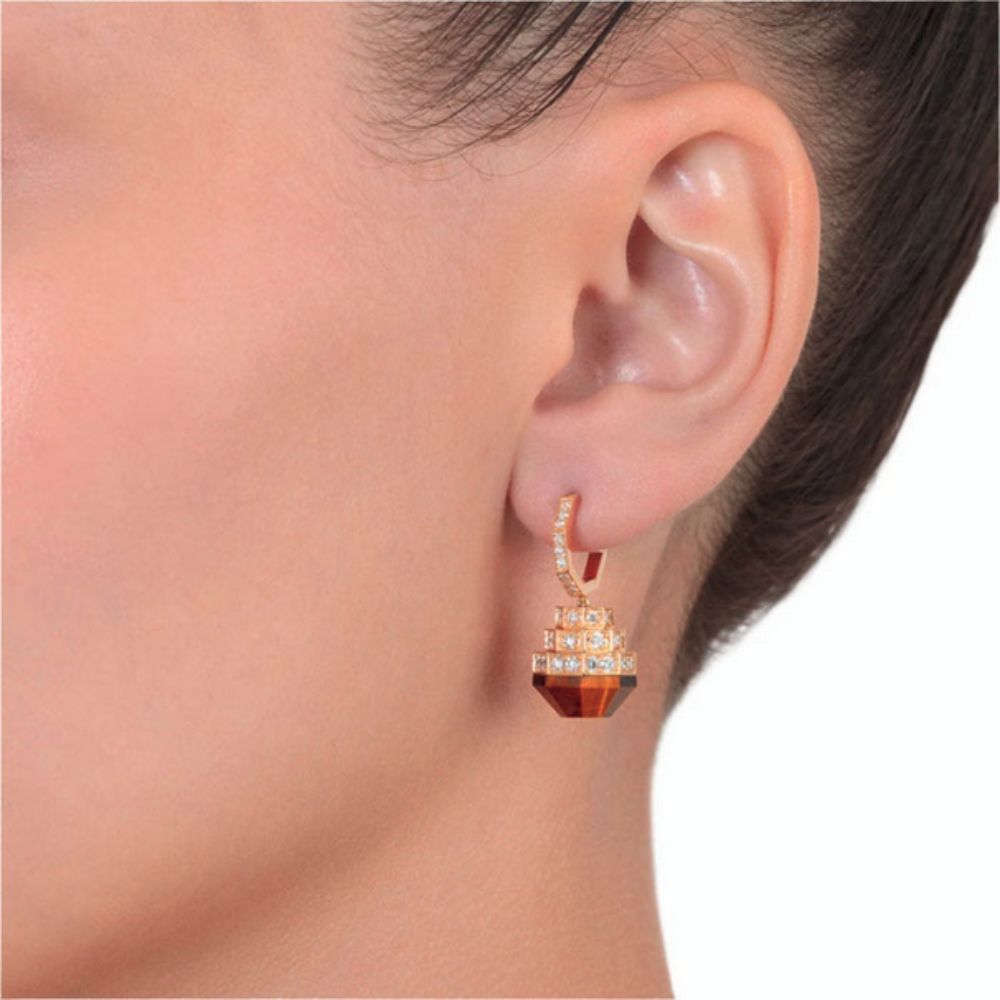 Samra Azm Yellow Gold Tiger Eye Earring on a women's ear