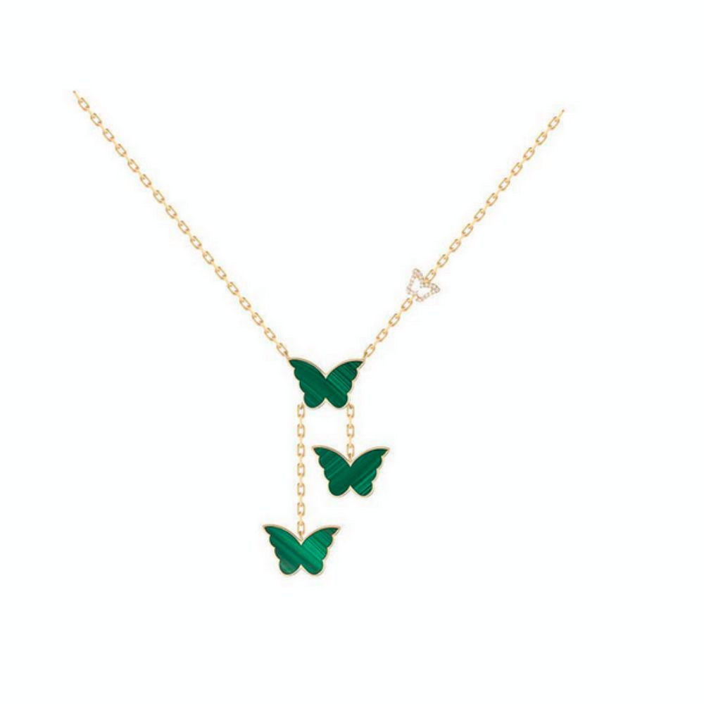 Samra Classic Butterfly Yellow Gold Malachite Kids Dangling Necklace