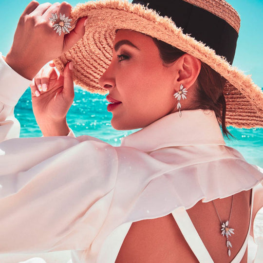 A model showing Samra Love Me Love Me Not Large Earring worn by her