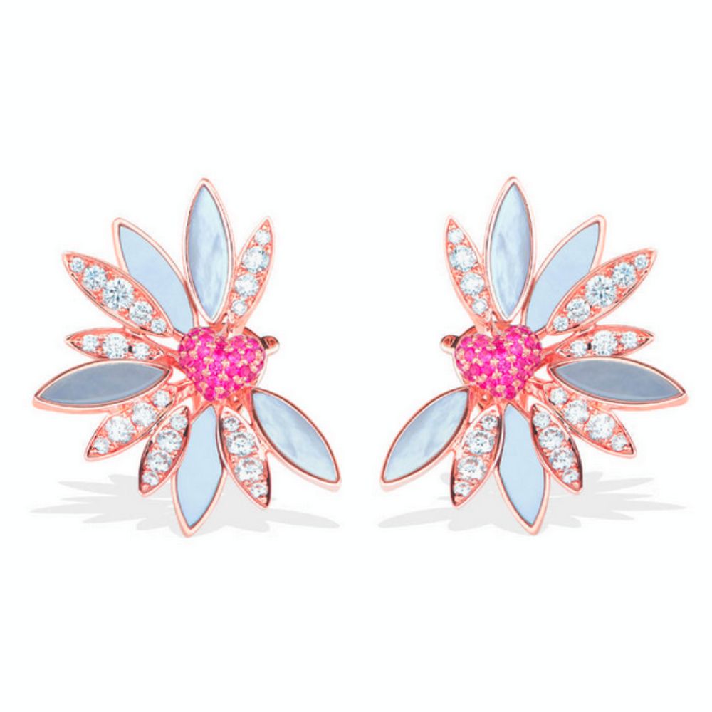 Samra Love Me Love Me Not Rose Gold Pink Sapphire Earring