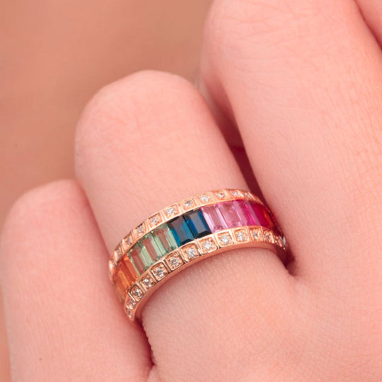 Samra Noor Rose Gold Baguette Sapphire Half Set Band