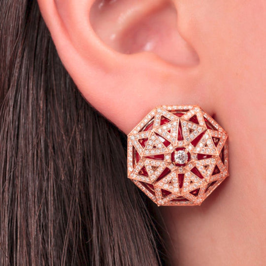 Close up of a Samra Sarab Turath Earring worn by a lady