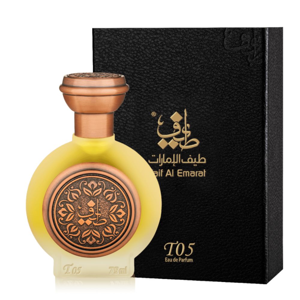 An EDP 75mL bottle of T05 by Taif Al Emarat along with its Box