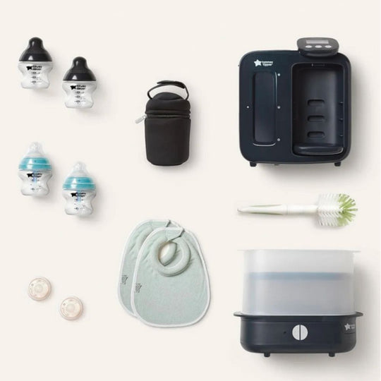 Tommee Tippee Ultimate Formula Feeding Kit: Black Steriliser, Prep Machine, Anti-Colic & Natural Bottles, Soothers