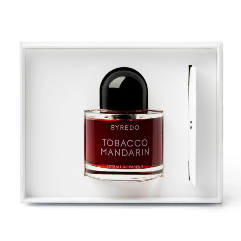 An EDP 50mL bottle of Tobacco Mandarin by Byredo kept in its Open Box