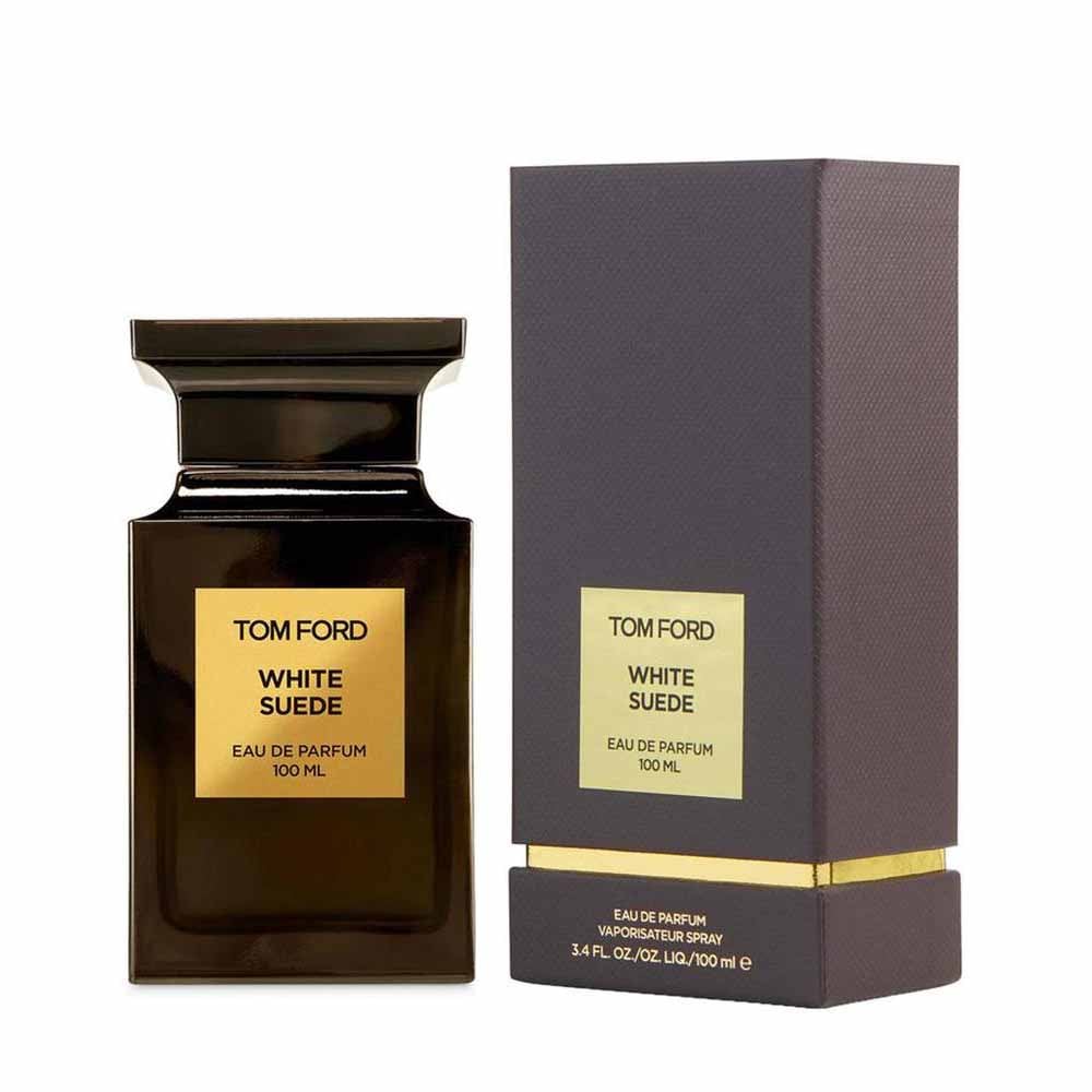 An EDP 100mL bottle of White Suede fragrance by Tomford along with the box