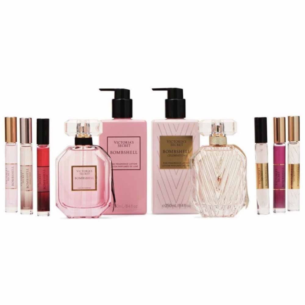 Victoria's Secret Set Bombshell & Celebration Sprays and Body Lotion along with Roller Balls