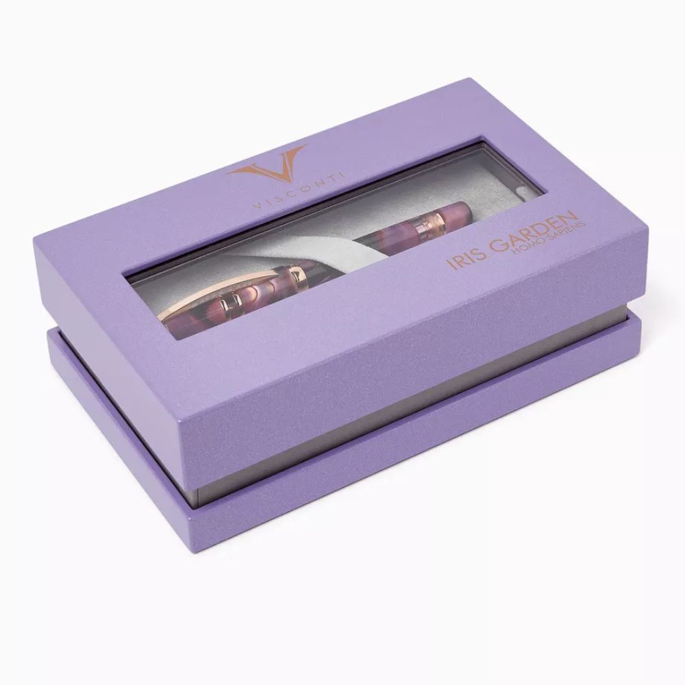Gift Box of Visconti Homo Sapiens Iris Garden Acrylic Resin Rollerball with Hook Safe Lock