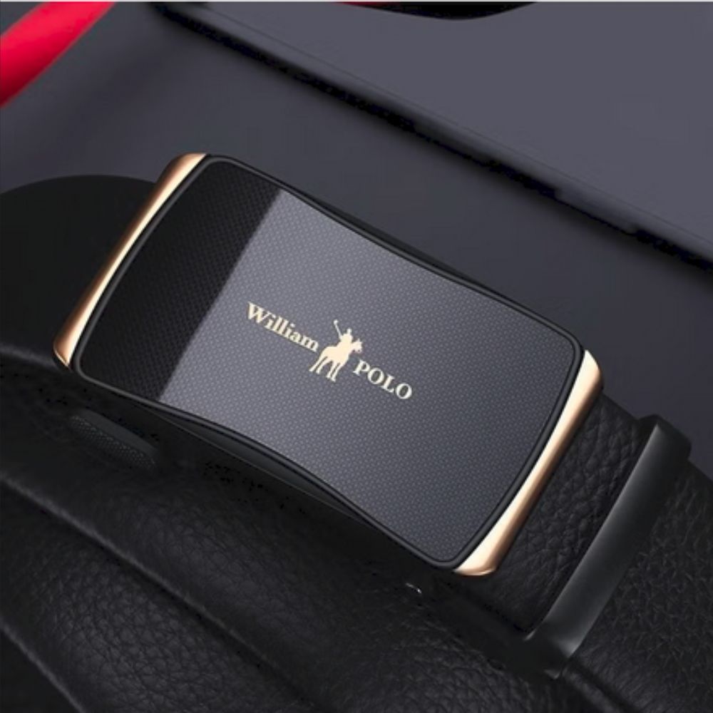 William Polo Men's Italian Design Leather Genuine Belt with Gold Buckle