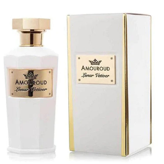 An EDP 100mL bottle of Lunar Vetiver by Amouroud along with its Box
