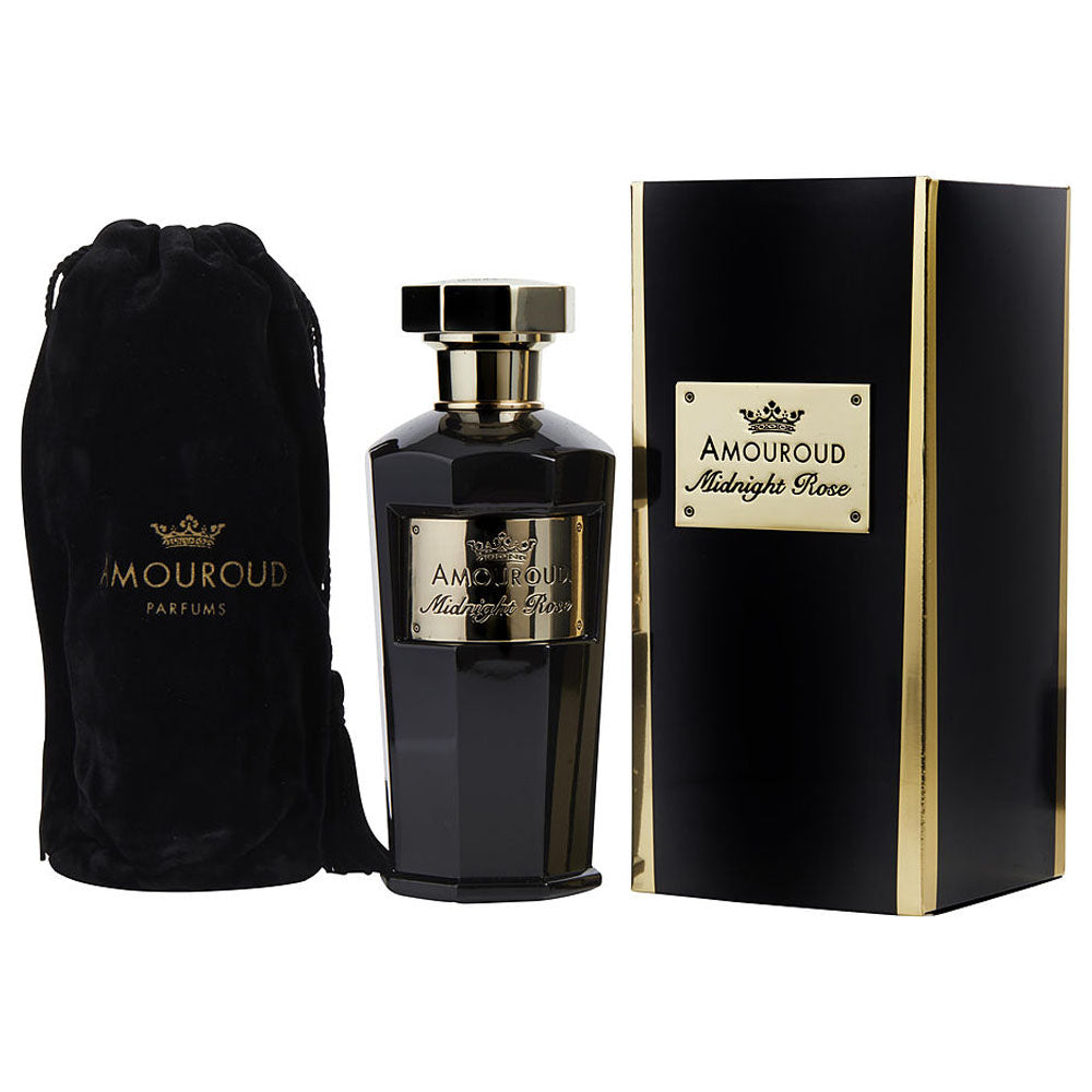An EDP 100mL bottle of Midnight Rose by Amouroud along with its Box