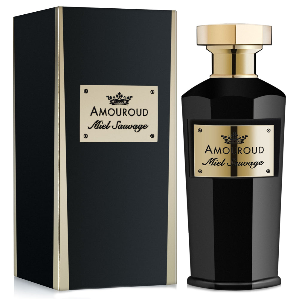 An EDP 100mL bottle of Miel Sauvage by Amouroud along with its Box