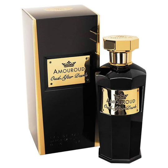 An EDP 100mL bottle of Oud After Dark by Amouroud along with its Box