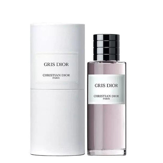 An EDP 125mL bottle of Gris Dior Unisex perfume along with the Box